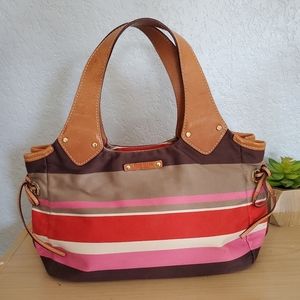 Kate Spade Striped Canvas Tote Bag in Brown, Red & Pink